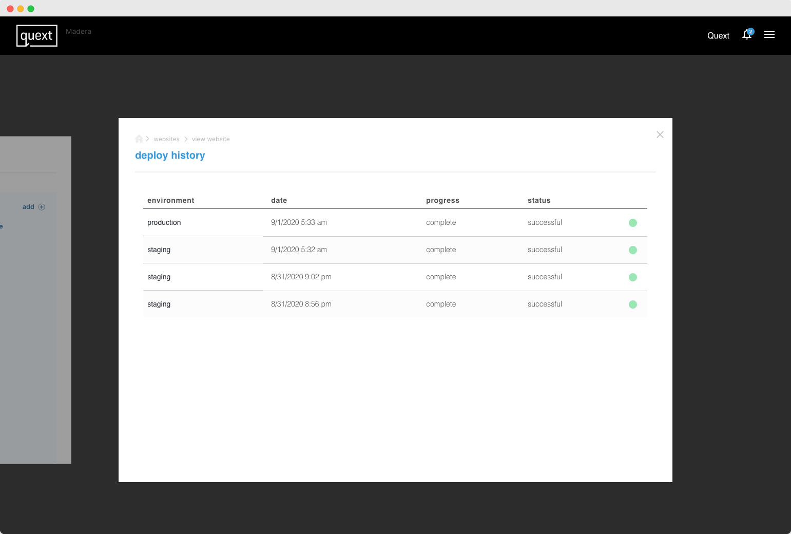 Manage Website Deploy History