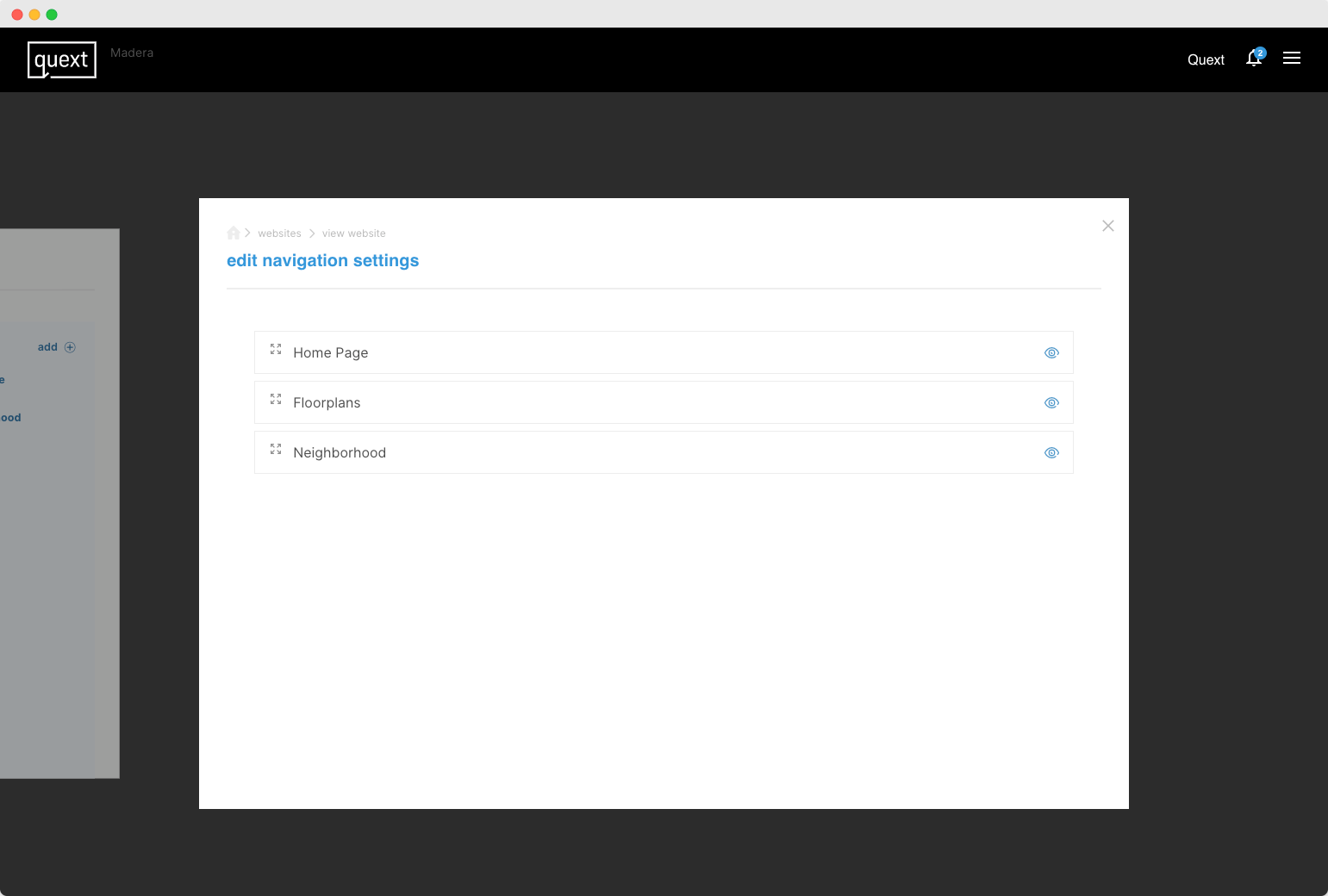 Manage Website Navigation Settings