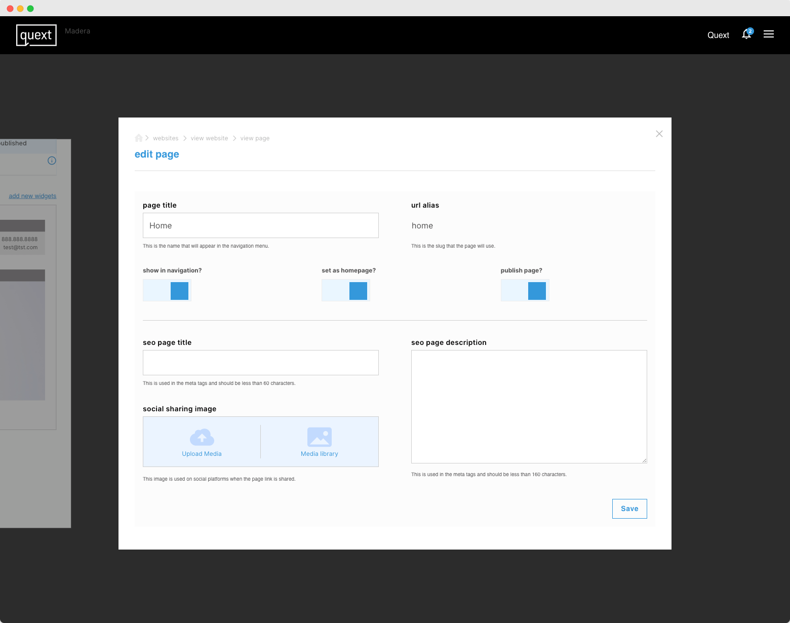 Manage Website Page Settings